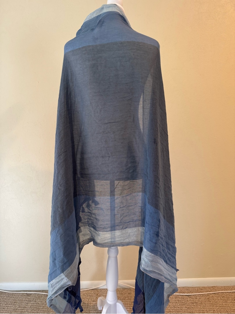 SAACHI Sheer Blue Tunic Shawl with Silver Trim